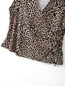 GlowEve CURVE Plus Size Women Leopard Print V-Neck Ruffle Sleeve Loose Side Slit Blouse,Khaki,Summer,Classy,Night Out Club Casual Top,Elegant Animal Print Fashion - Multicolor - View 7