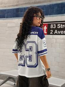 StreetHx Oversized Women's Letter Graphic Print Short Sleeve T-Shirt, Summer - White - View 2