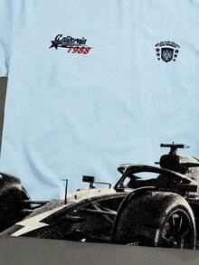 Manfinity Hypemode Áo thun nam tay ngắn cổ tròn in chữ và số, kiểu dáng thường ngày, đa năng. - Màu xanh nhạt - Xem 3