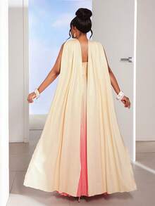 Maweii Ombre Yellow & Pink Gradient Halter Pleated Dress With Sash,Champagne Summer Elegant Formal Plus Size Women's Vacation Beach Party Dress - Multicolor - View 2