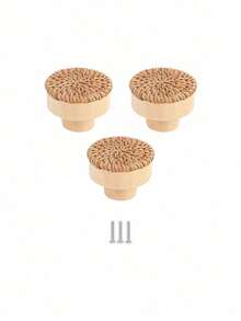 1-3pcs Rattan Drawer Knobs, 1.57inch/40mm Boho Dresser Knobs, Handmade Wood Cabinets Knobs Handles Hardware Woven Wicker Drawer Knobs With Screws For Kitchen Cabinets Dresser Pulls Furniture - Yellow - View 12