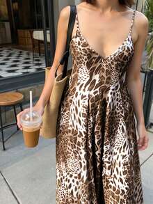 INAWLY Women's Leopard Print Sleeveless Loose Casual Dress - Mocha Brown - View 4