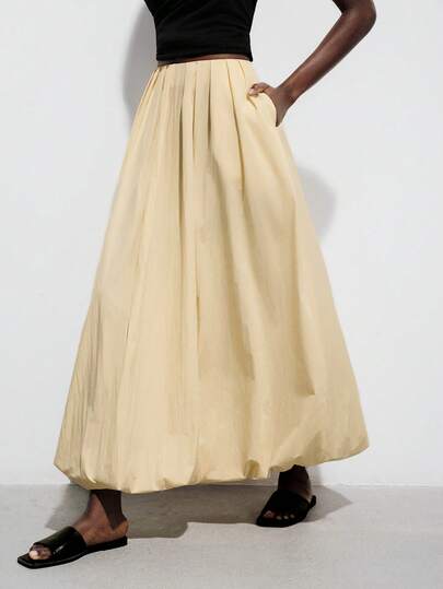 Arave Women's High-Waisted A-Line Skirt With Pleated Waist And Tulip Design, Perfect For Everyday Wear And Commuting Summer Outfits For Women  Vacation Outfits Women Bud Skirt Yellow Skirt Summer Clothes Holiday Outfits Graduation Dress Women