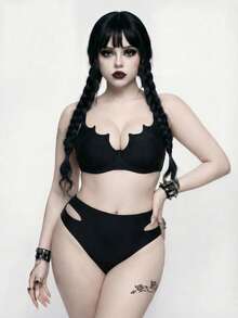 ROMWE Goth Traje de baño de 2 piezas de estilo gótico talla grande - Negro - Ver 1