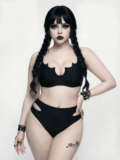 ROMWE Goth 大码哥特风两件式泳衣