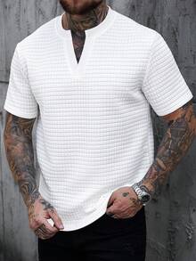 Manfinity CasualCool Áo thun nam tay ngắn cổ chữ V kẻ caro dáng thường ngày - trắng - Xem 7