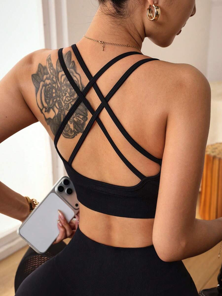 Slayform Seamless Sports Bra, Sexy Fitted Bra, Sports Bra, Sports Camisole - Black - View 1