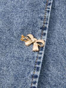 GlowEve Women's Metal Bow Button Design Casual Vest Denim Jacket - Blue - View 6