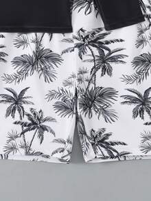 SHEIN Bộ đồ bơi 2 món cho bé trai tuổi teen, phong cách thường ngày và nghỉ lễ, đen trắng, in chữ và cây cọ, áo thun vải dệt kim + quần short vải dệt, thiết kế thời trang thoải mái và phù hợp cho kỳ nghỉ, bơi lội, nghỉ hè, bãi biển, hồ bơi. - màu đen - Xem 4