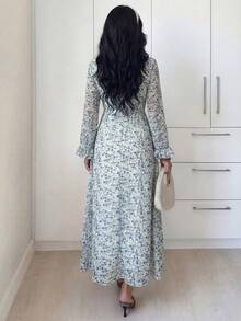 Modelyn Đầm hoa nhí tay dài dành cho nữ - Màu xanh lam - Xem 2