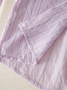 SHEIN 少女骑士图案条纹长袖单排扣休闲衬衫 - 粉色 - 查看 5