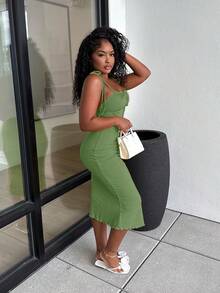 Alexandranx Tie Front Ruched Bust Cami Dress - Lime Green - View 5