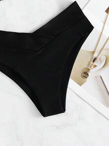 Swim Basics Conjunto de bikini a rayas verticales de verano, top sin aros y braga tipo hipster, 2 piezas, traje de baño para vacaciones - Blanco y Negro - Ver 7