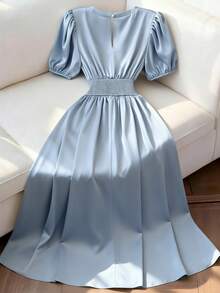 Franclia Đầm dài nữ cổ tròn thêu ngọc trai, dáng chữ A xếp ly, màu xanh dương mùa hè, đầm hè, đầm thời trang và thanh lịch cho kỳ nghỉ và thường ngày, đầm dự tiệc, đầm mặc ngoài, đầm dự tiệc trang trọng, đầm dự tiệc sinh nhật. - Màu xanh lam - Xem 2