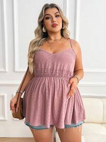 Plussiva Áo hai dây bầu cỡ lớn phối ren xếp nếp tương phản. - Bụi hồng - Xem 5