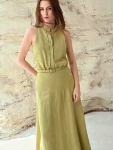 MOTF PREMIUM Đầm không tay chất liệu pha lanh, thời trang cho mùa xuân và mùa hè, thích hợp mặc hàng ngày. - Limelight Green - Xem 4