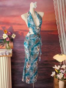 Bellisia 2026 New Summer Casual Elegant Printed Fish Tail Hem Animal Print Leopard Zebra Pattern Dress, Fashion Women Long Vacation Floral Print Dress - Multicolor - View 3