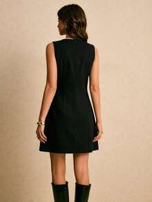 2026 Nuevo Vestido de mezclilla para mujer,cintura ajustada, vestido de mezclilla con botones delanteros, vestido corto casual, vestido de mezclilla para mujer, vestido de mezclilla azul - Negro 2 - Ver 2