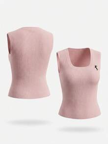 Rina Fox Women's Knitted Vest With Embroidered Floral Design, Pink - Pink - View 5