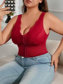 SHEIN 性感蕾丝边吊带背心 - 酒紅色 - 查看 3