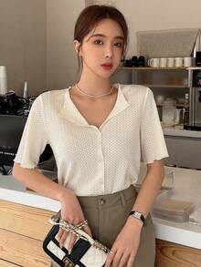 DAZY Lettuce Trim Button Front Tee Summer - Apricot - View 8