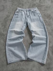 Manfinity ZONE917 Jeans casuales de pierna ancha y corte holgado en color negro para hombre - Lavado ligero - Ver 2