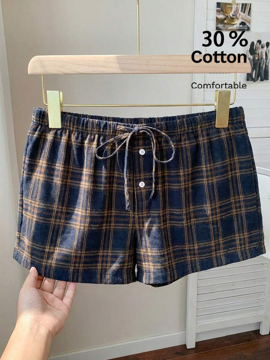 Comfortcana 女士休闲低腰格子短裤，30%棉，适合居家和户外穿着 - 彩色 - 查看 1