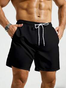 ZELFYO 男士腰部抽繩斜口袋泳褲 - 黑色 - 查看 5