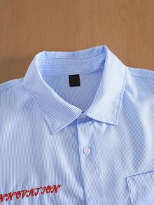 TOKVUE Men's Slim Embroidered Casual Loose Short Sleeve Shirt - Baby Blue - View 4