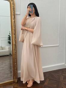 Modelyn 女士春季新款不对称上衣和长裙两件套 - 藕粉色 - 查看 6