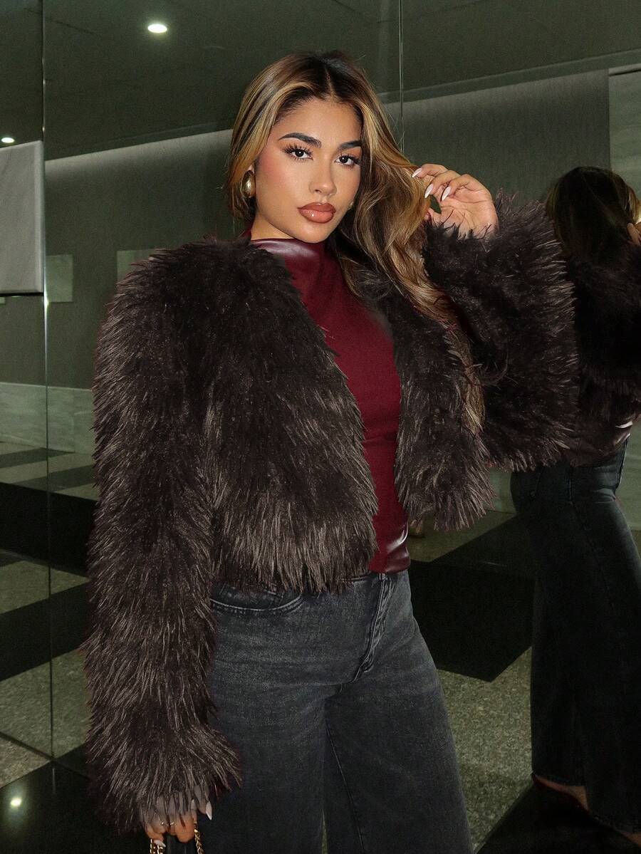 Maria Perezxox Áo khoác lông giả ngắn gợi cảm thời trang dành cho nữ, hàng mới về mùa Thu/Đông.