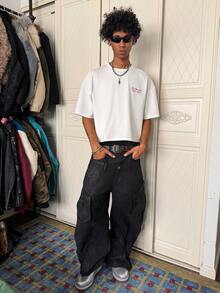 PAVTROS Áo thun nam tay ngắn cổ tròn thêu chữ, kiểu dáng thường ngày, đa năng. - trắng - Xem 4