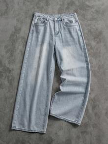 Manfinity ZONE917 Jeans casuales de pierna ancha y corte holgado en color negro para hombre - Lavado ligero - Ver 1