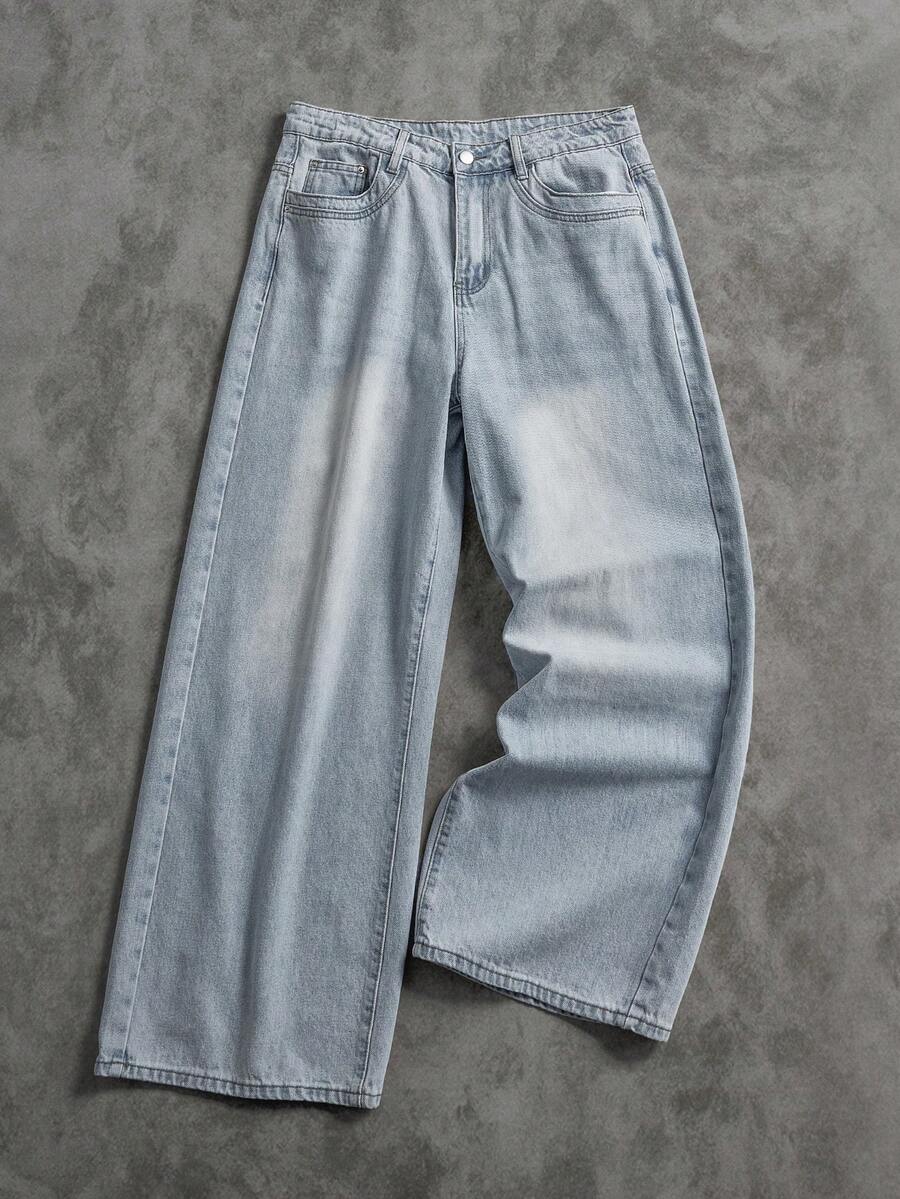 Manfinity ZONE917 Jeans casuales de pierna ancha y corte holgado en color negro para hombre - Lavado ligero - Ver 1