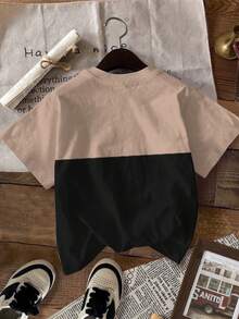 Toddler Boys' Contrast Color Minimalist Casual Round Neck Short Sleeve T-Shirt - Multicolor - View 7