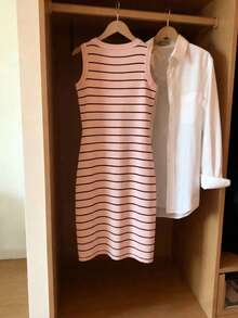 Resyla Women's Spring/Summer New Arrival Striped Print Round Neck Fitted Camisole Dress - Multicolor - View 2