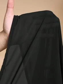 Zivah Bộ đồ nữ màu trơn gồm áo choàng và quần ống rộng, kiểu dáng thường ngày, thích hợp cho kỳ nghỉ. - màu đen - Xem 8