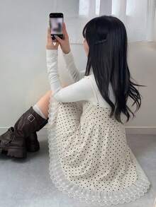 FRIFUL 女士格子吊带拼接刺绣面料前蝴蝶结装饰休闲宽松百搭背心，秋冬夏季款 - 白色 - 查看 4