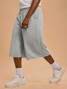 Forever 21 Quần short thể thao dài vừa phải rộng rãi màu xám cho nam có viền chưa hoàn thiện; Thích hợp để mặc hàng ngày - Xám - Xem 5