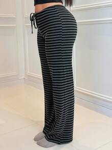 Milla Jasmine Quần sọc đen cạp siêu thấp mới dành cho nữ, Thu/Đông - màu đen - Xem 4
