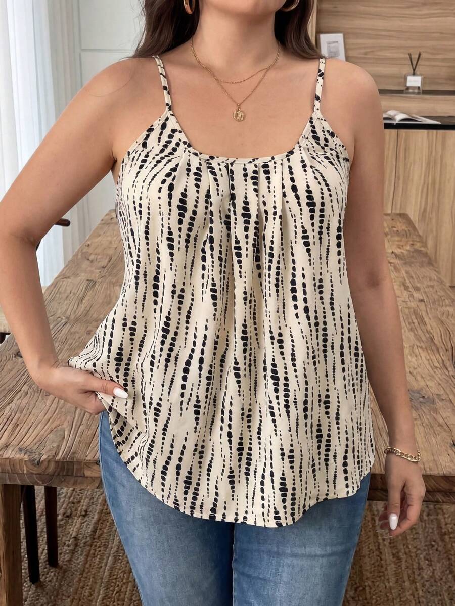 SHEIN Frenchy 大码波西米亚风夏季休闲随机印花褶皱吊带背心 - 彩色 - 查看 1