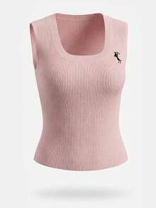 Rina Fox Women's Knitted Vest With Embroidered Floral Design, Pink - Pink - View 6