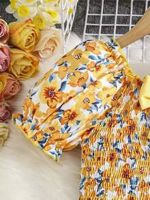 女童印花连体裤，方领泡泡袖，夏季度假风 - 彩色 - 查看 3