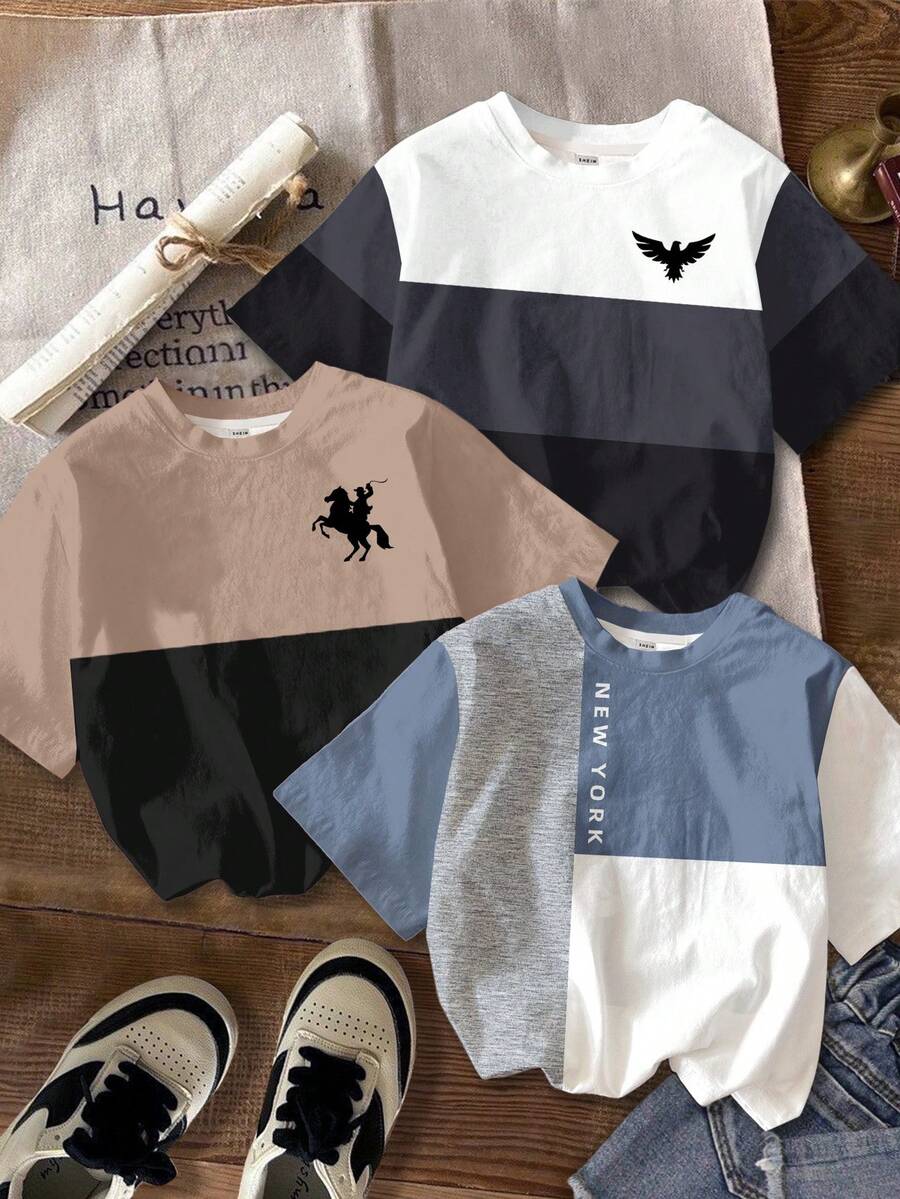 Toddler Boys' Contrast Color Minimalist Casual Round Neck Short Sleeve T-Shirt - Multicolor - View 1
