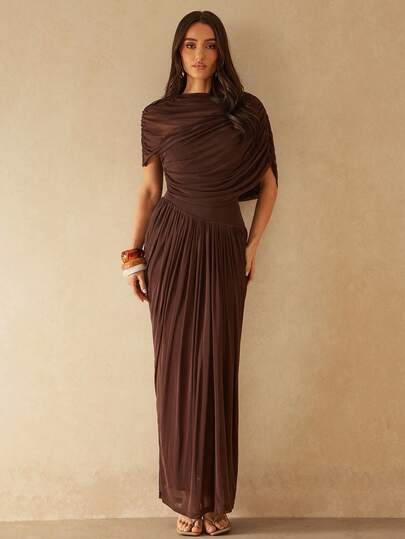 Silquee 女士褶皱下摆长连衣裙，春夏款