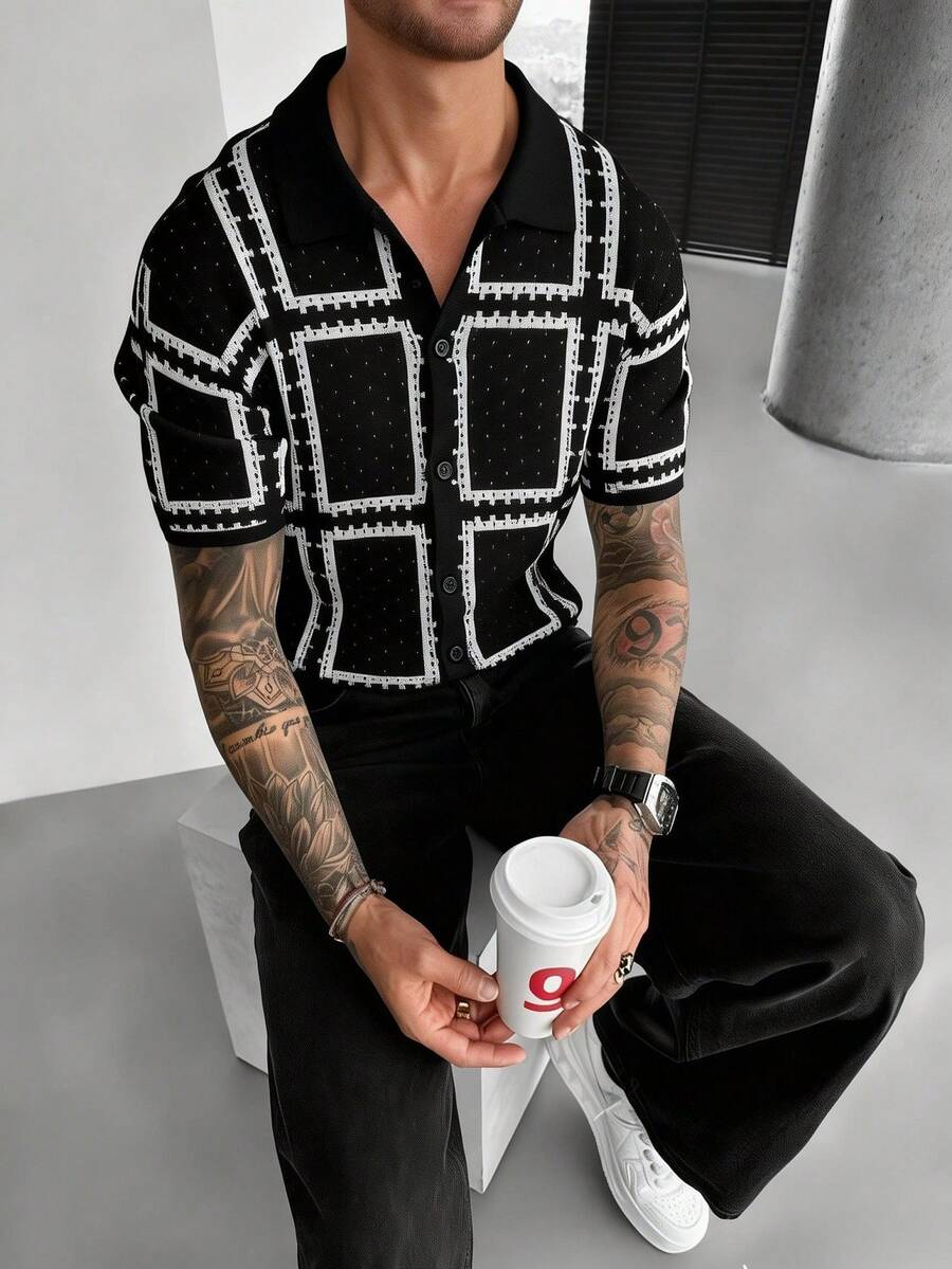 Manfinity LEGND Men's Casual Colorblock Knit Sweater - Black and White - View 1