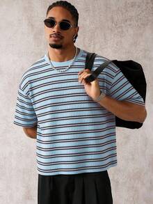 PAVTROS 男士条纹圆领休闲日常短袖T恤 - 彩色 - 查看 3