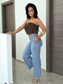 Vassilux Women's Sexy Strapless Scoop Neck Solid Color Camisole - Brown - View 3
