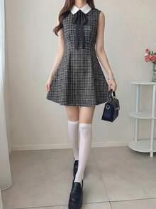 FRIFUL Đầm nữ cổ bẻ không tay dáng chữ A, thắt eo, kiểu dáng mùa hè - màu đen - Xem 3