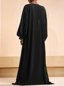 Zivah Bộ đồ nữ màu trơn gồm áo choàng và quần ống rộng, kiểu dáng thường ngày, thích hợp cho kỳ nghỉ. - màu đen - Xem 2